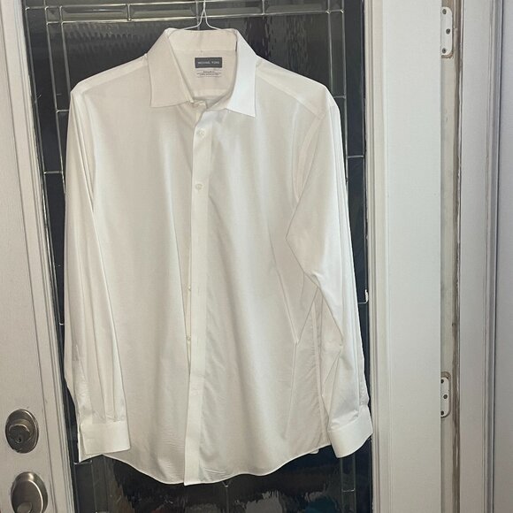 Michael Kors Regular Fit Textured Stretch XL Men’s White Dress Shirt 17 34/35 - Picture 1 of 5